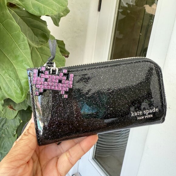 Space Invaders X Kate Spade Glitter Patent Small Slim Bifold Wallet KI755 - Picture 6 of 15